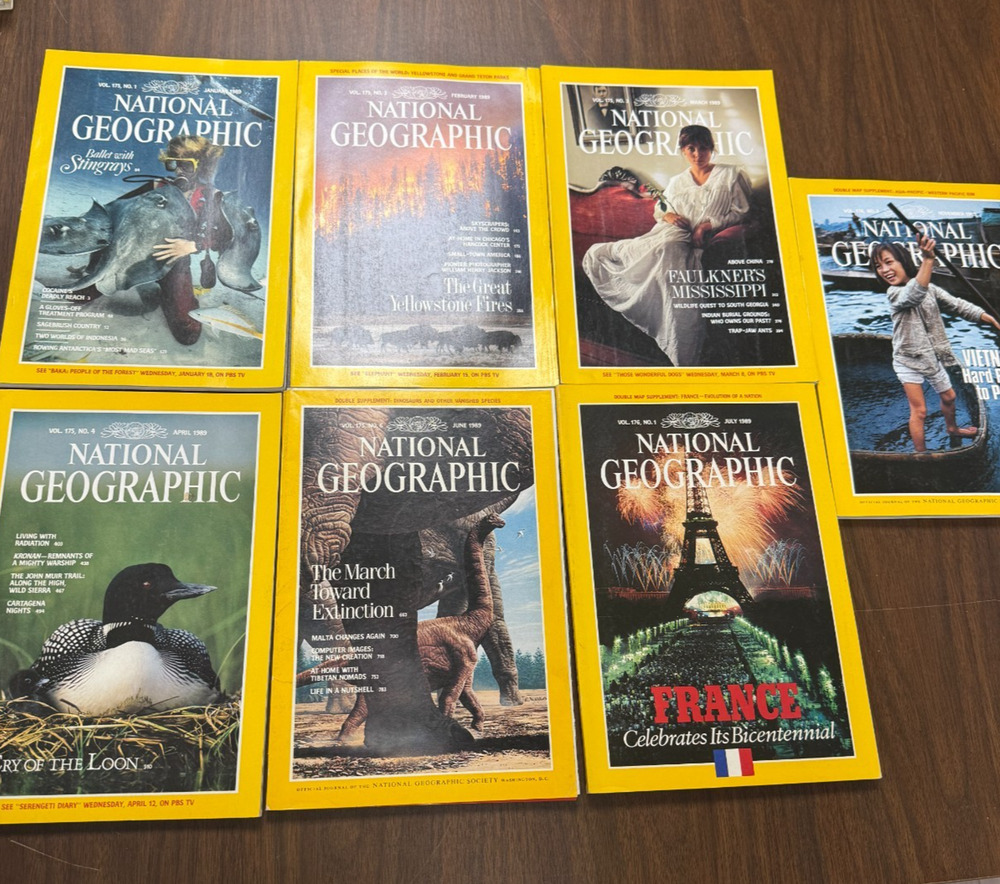National Geographic 1989 Complete Year Set Lot of 7 Vintage Magazines